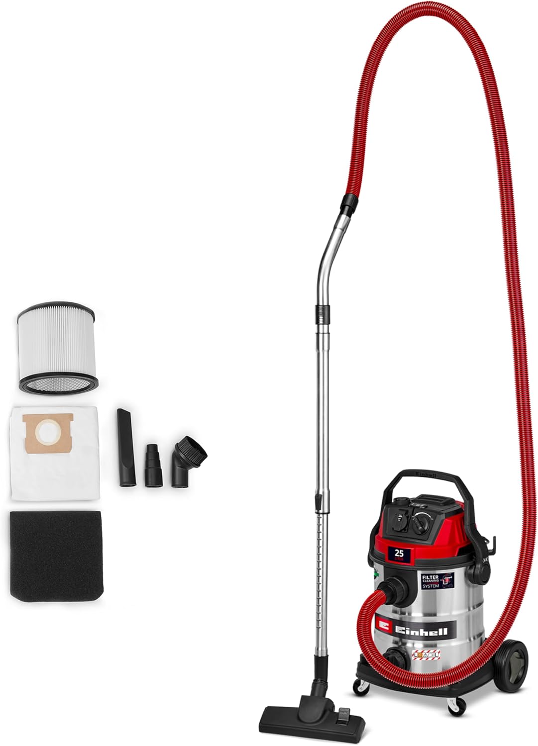 Einhell Nass- und Trockensauger, 25 L, 1100 W, verstellbar, Rot/Silber/Schwarz
