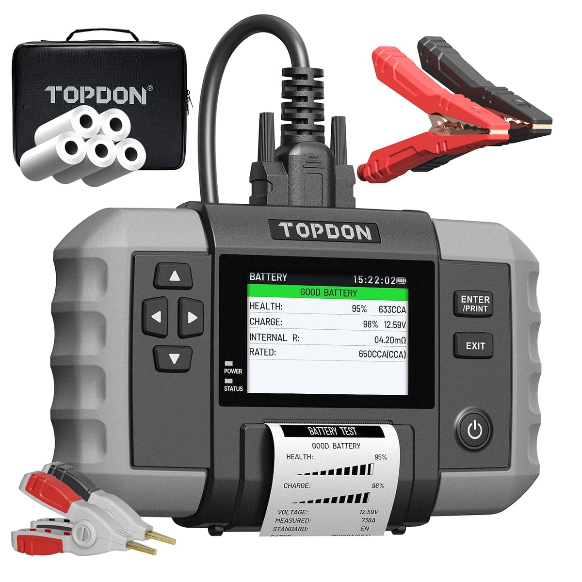 TOPDON BT600 PLUS Drucker, 6 V, 12 V, kabellos, Schwarz/Grau/Rot