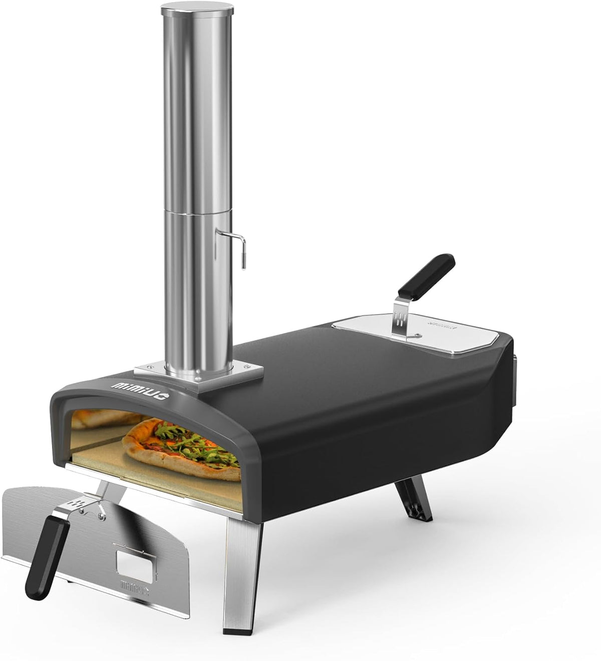 Mimiuo Pizzaofen, 33 cm, klappbar, für den Garten und Camping, Schwarz/Silber