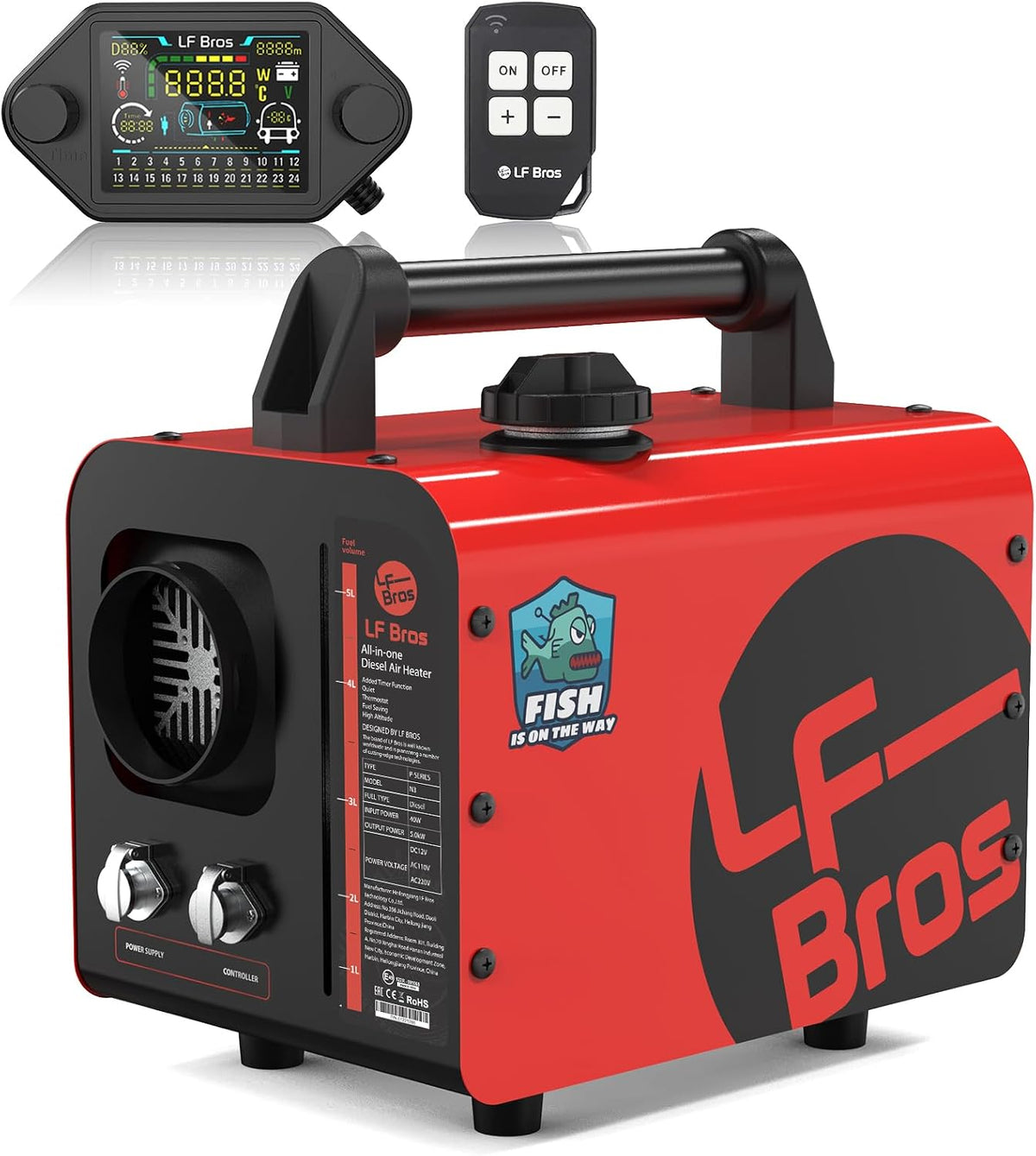 LF Bros Heizöfen, 220–240V, 5 KW, 12 V, mit Fernbedienung, mit Timer, für die Werkstatt, Rot/Schwarz