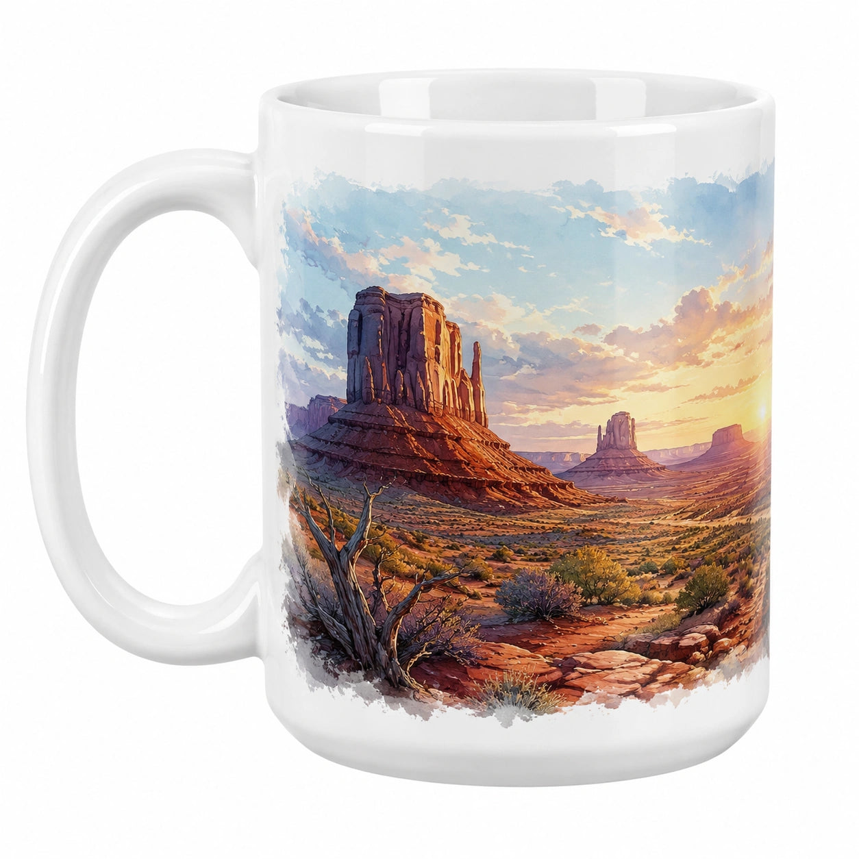 Weißer Kaffeebecher mit Landschaftsmotiv 350ml