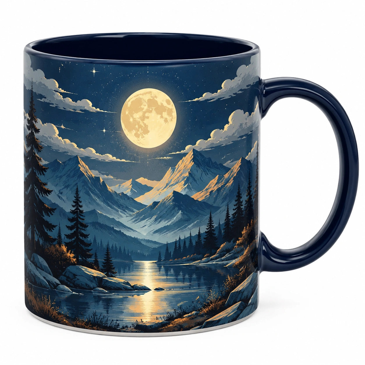 Keramiktasse mit Berglandschaft und Vollmond, 350ml