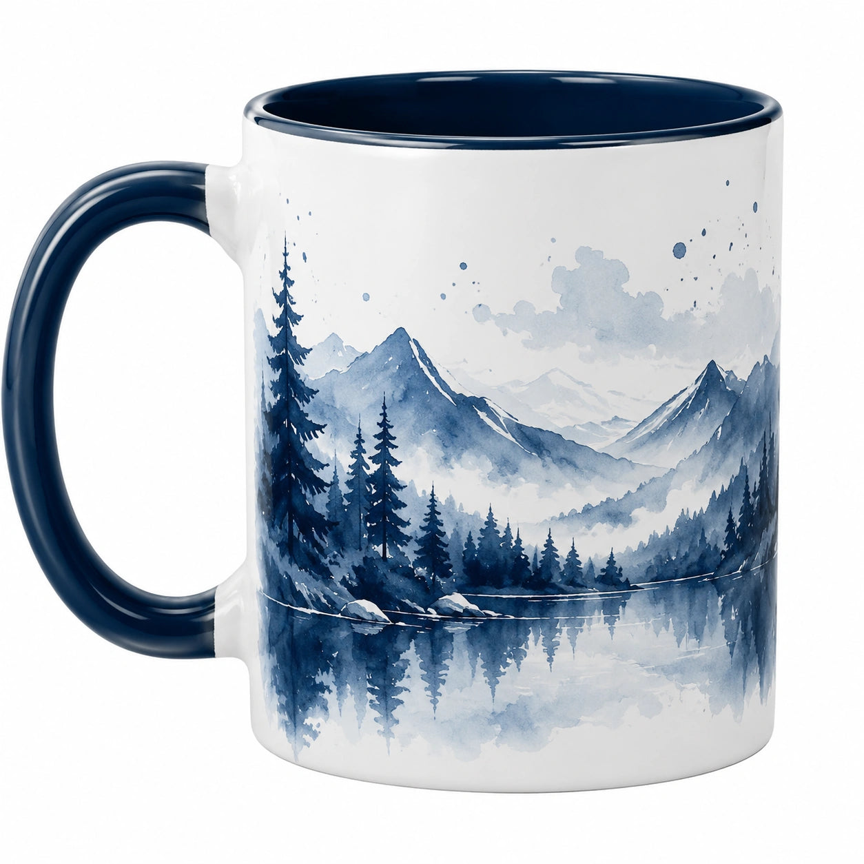 Blaue Kaffeetasse mit Landschaftsdesign