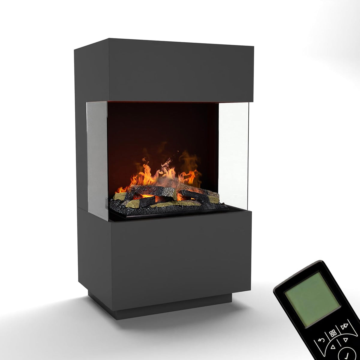 Elektrokamin, 55 × 96 × 40 cm, mit LED, mit Fernbedienung, Grau, GLOW FIRE