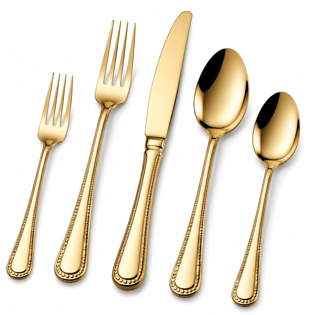 Elegantes 5-teiliges goldfarbenes Besteckset mit polierter Oberfläche