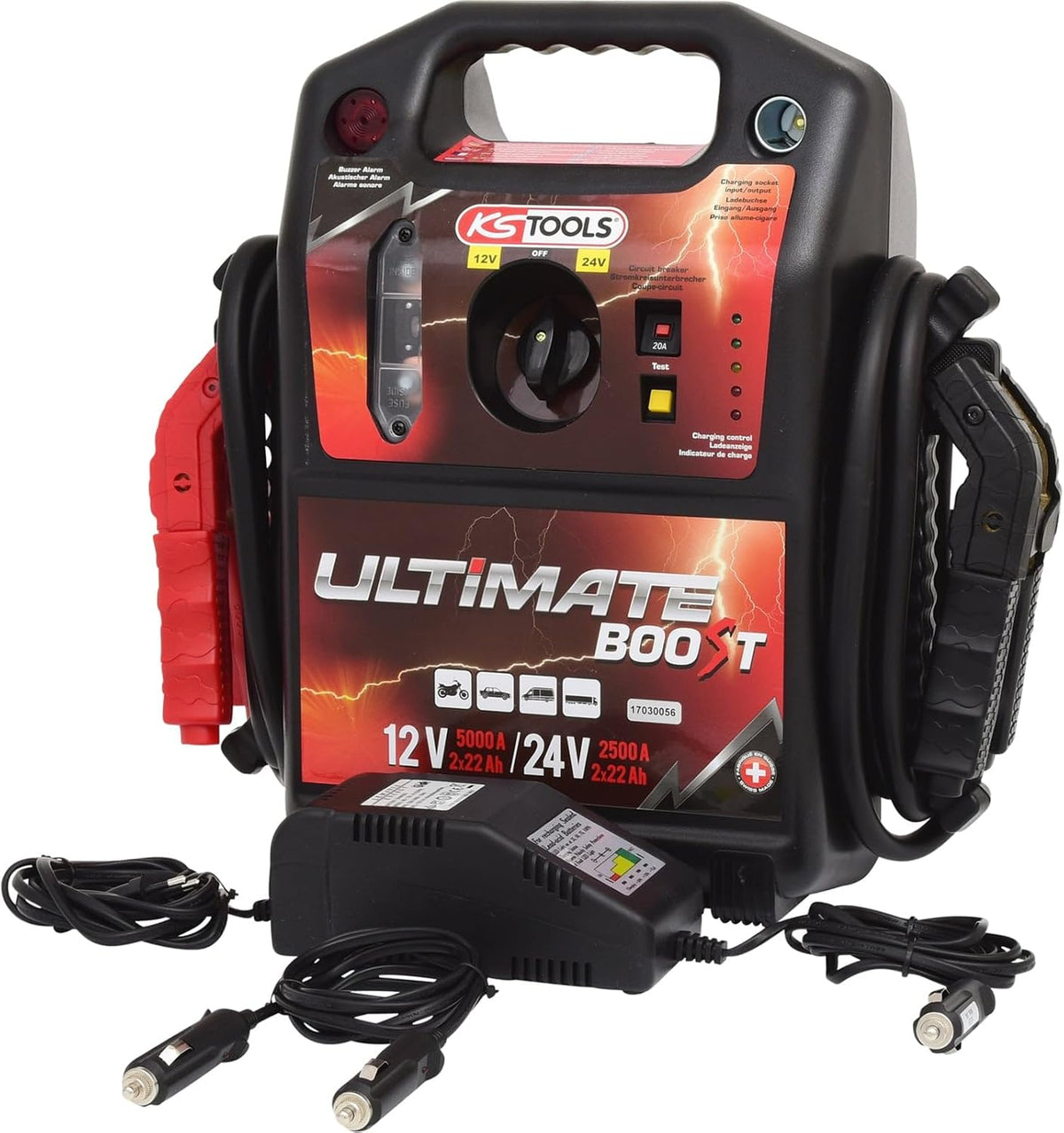 KS Tools Starthilfegeräte, 12 V, 24 V, Schwarz/Rot