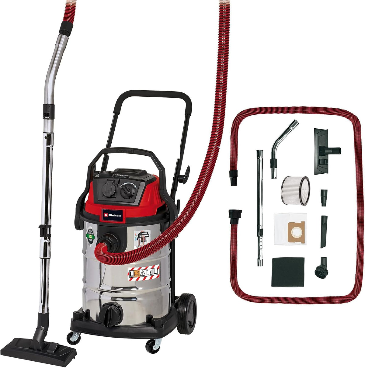 Einhell Nass- und Trockensauger, 30 l, 1.400 W, 2.000 W, mit USB, Rot/Silber/Schwarz