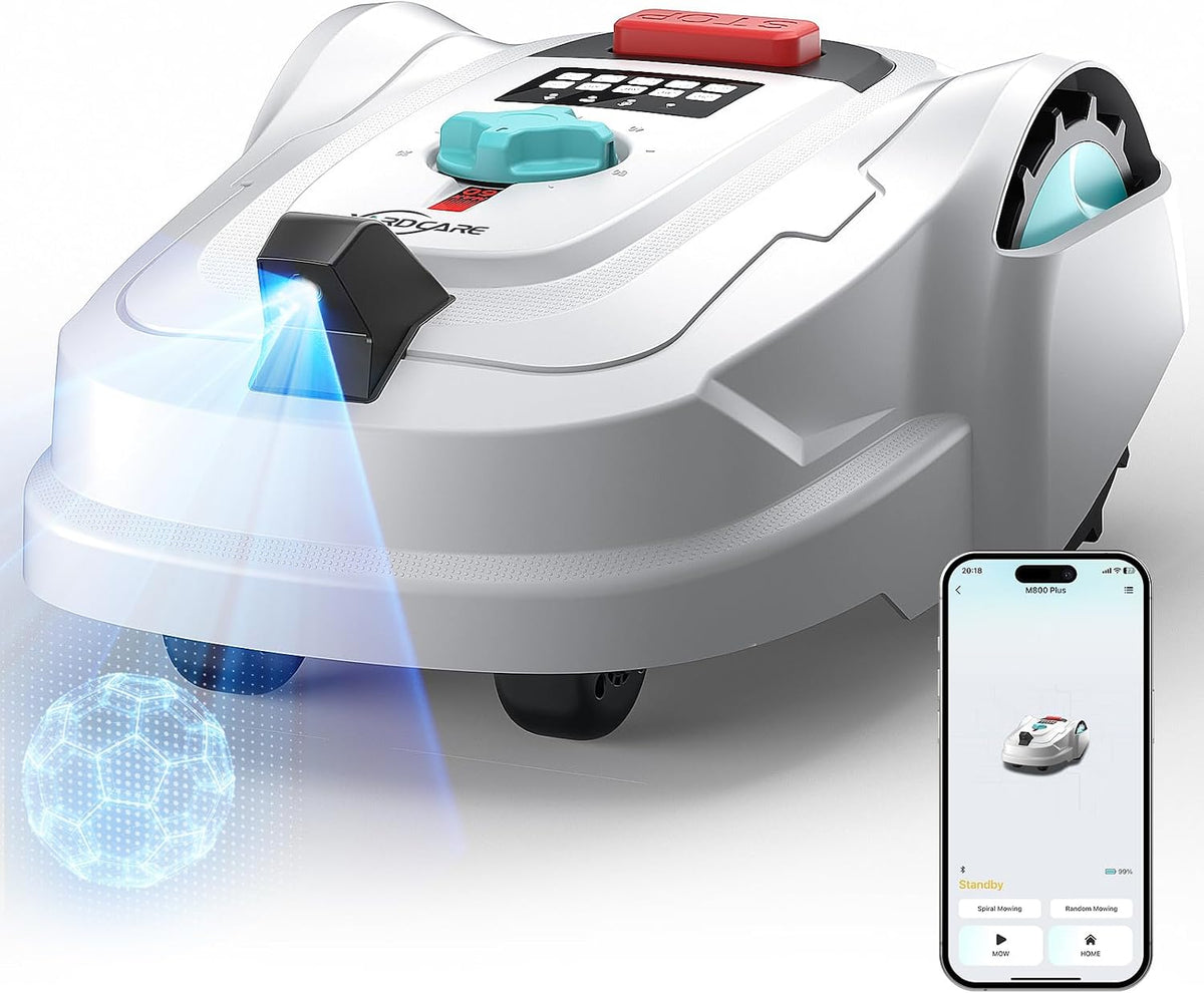 Mähroboter M800Plus, 800 m², ohne Begrenzungskabel, mit App-Steuerung, mit USB, mit KI-Erkennung, Weiß/Schwarz/Rot/Blau, YARDCARE