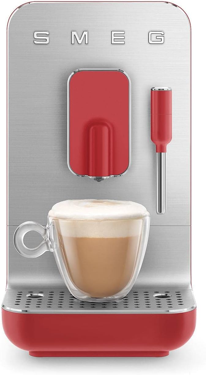 Smeg BCC02RDMEU Kaffeevollautomat, 1,4 l, 1350 W, 19 Bar, höhenverstellbar, Rot/Silber