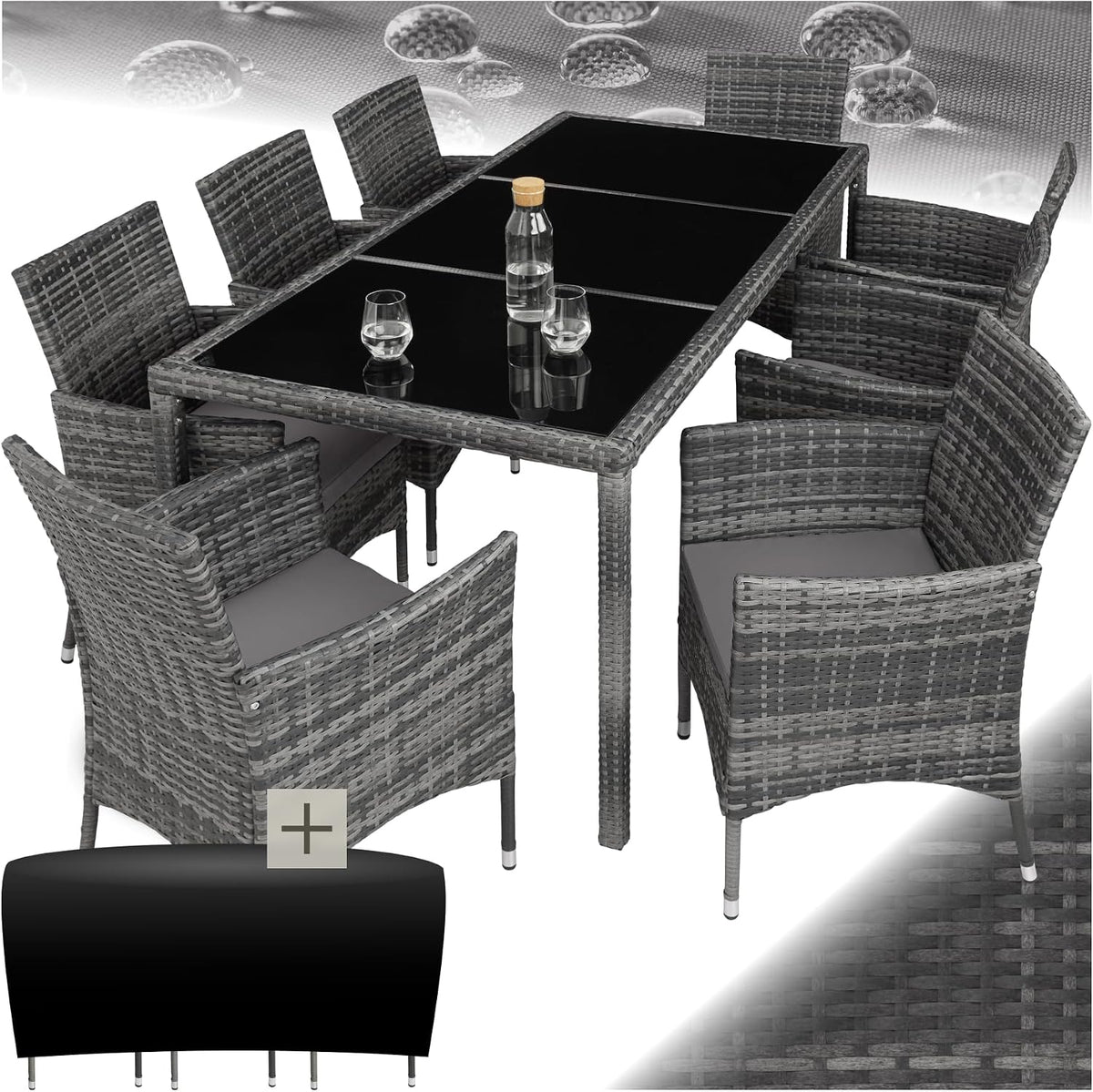 Gartenmöbel-Set, aus Polyrattan, für den Garten und den Balkon, Grau-Meliert/Grau, tectake
