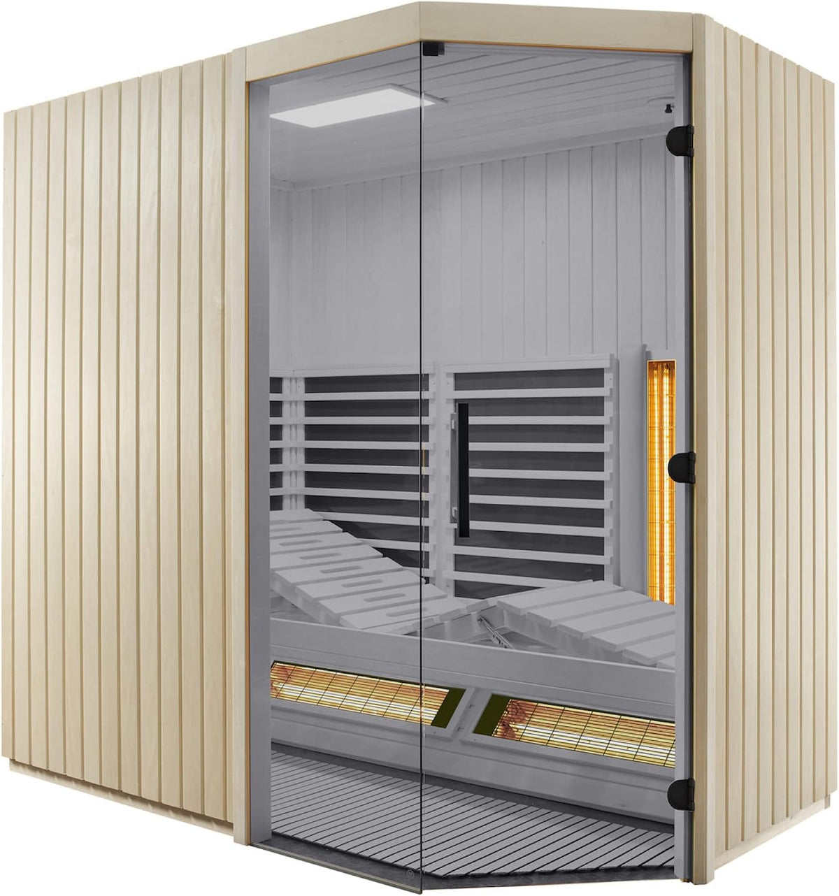 Saunen, 214 × 128 × 203 cm, mit LED, mit Fernbedienung, aus Glas, Beige/Grau, Infraworld