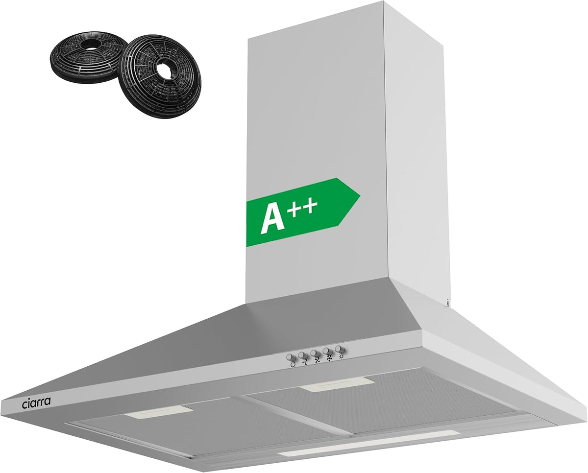 Dunstabzugshaube CBCS6201, 370 m³, 60 cm, mit LED, aus Edelstahl und Stahl, Silber, CIARRA