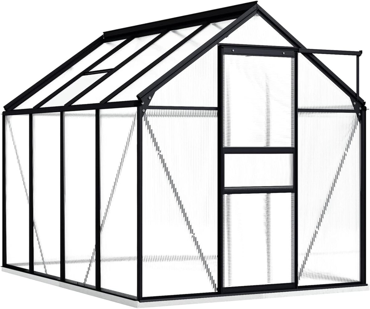 Gerätehaus, 190 × 250 × 202 cm, 4,75 m², für den Garten, aus Aluminium, Schwarz/Transparent
