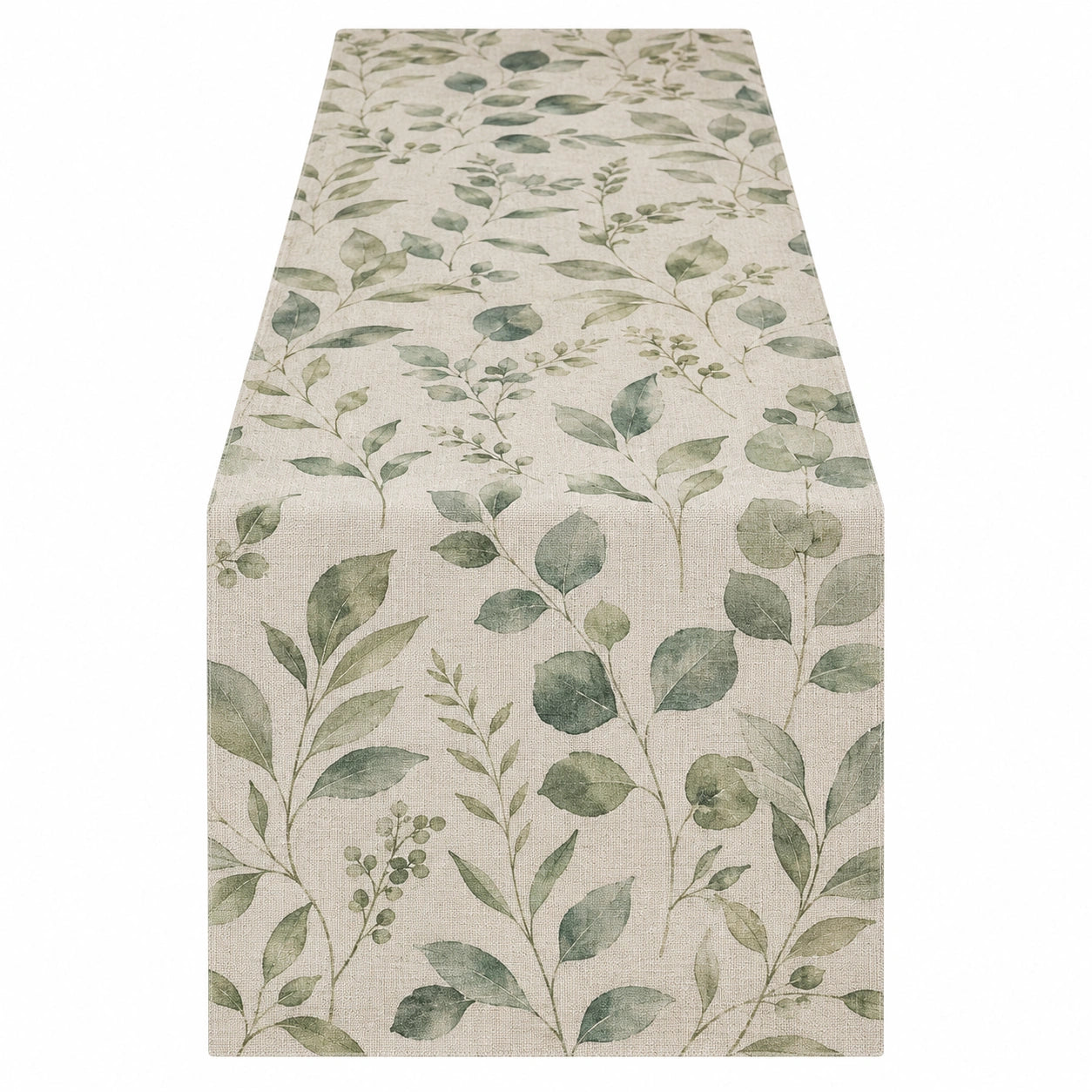 Tischläufer in Leinenoptik mit Blattmuster 180x40cm Beige Grün