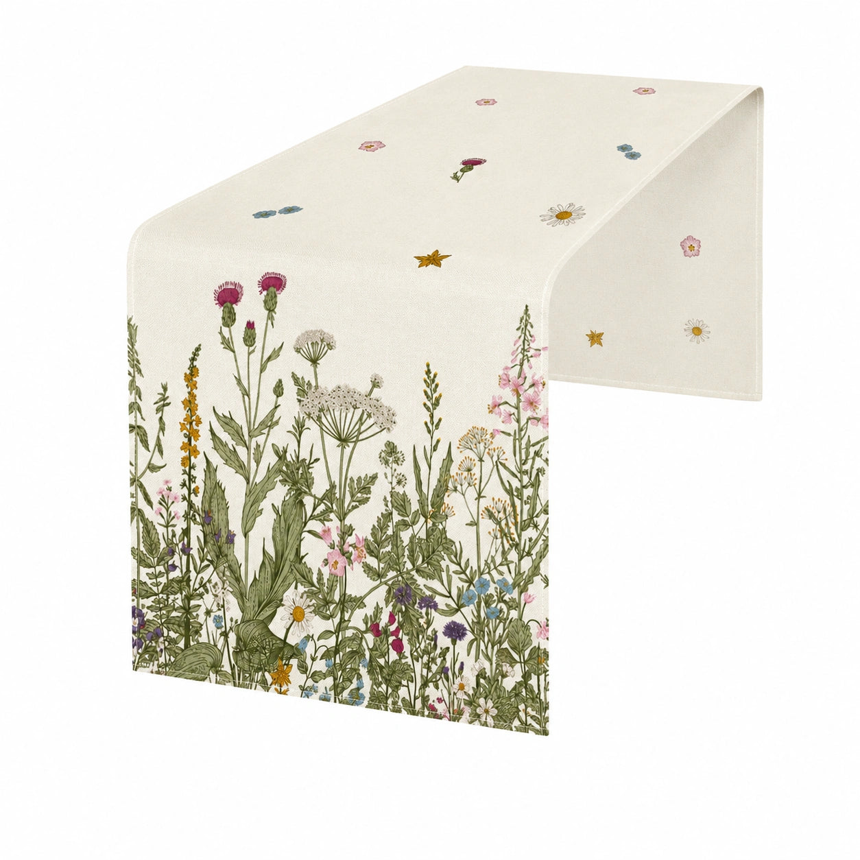 Tischläufer mit Wildblumenmuster, cremefarben