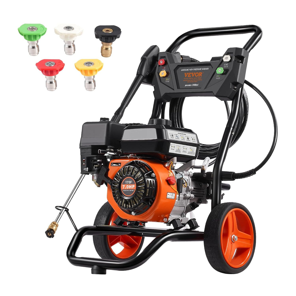 VEVOR Benzin Hochdruckreiniger, 10 L, für die Terrasse, Orange/Schwarz, aus Aluminium