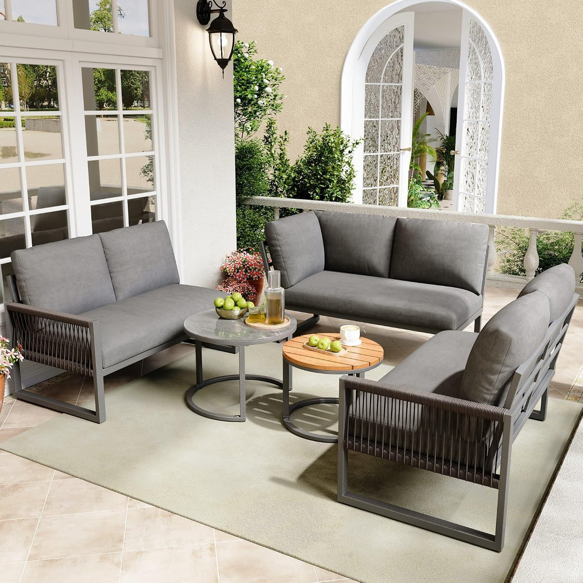Gartenmöbel-Set, verstellbar, für den Garten, Grau, Lahoomu