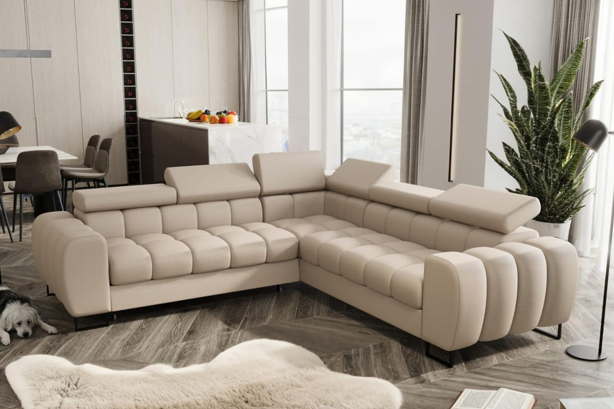 Sofa U-9, 260 × 260 cm, aus Leder, verstellbar, Creme, Friderik