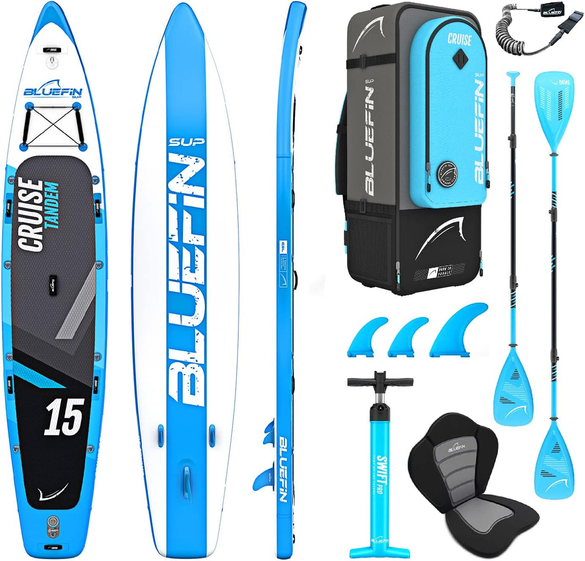 Bluefin SUP Cruise Premium Aufblasbare Boards, aus Glas, Blau/Schwarz