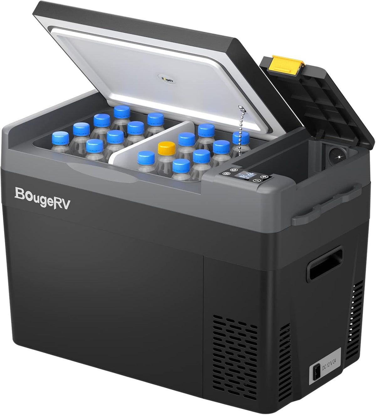 Kühlschrank CRPRO Kompressor Kühlbox 12v, 110–240V, 24 V, 22 °C, für Camping, Schwarz/Grau, BougeRV