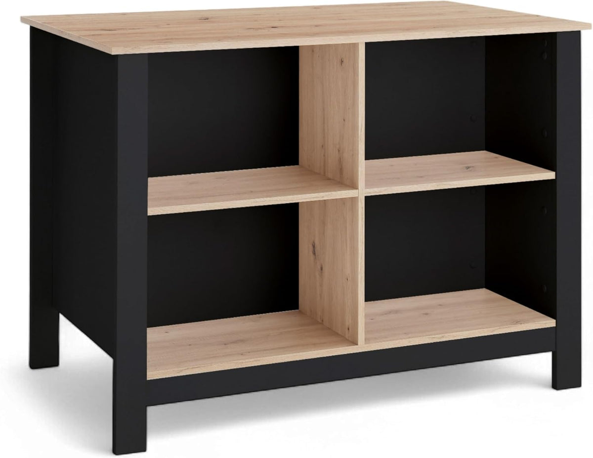 Unbewegliche Kücheninseln, 124 × 90 × 75 cm, mit Stauraum, für die Küche, Schwarz/Eiche, Stella Trading