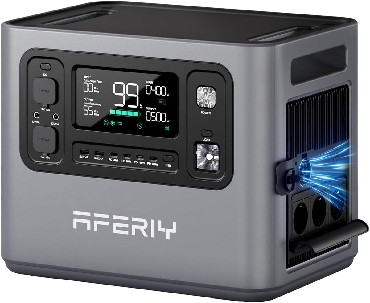 AFERIY LiFePO4 Stromerzeuger, 2800 W, 230 V, 2048 Wh, mit USB, für Camping, Grau