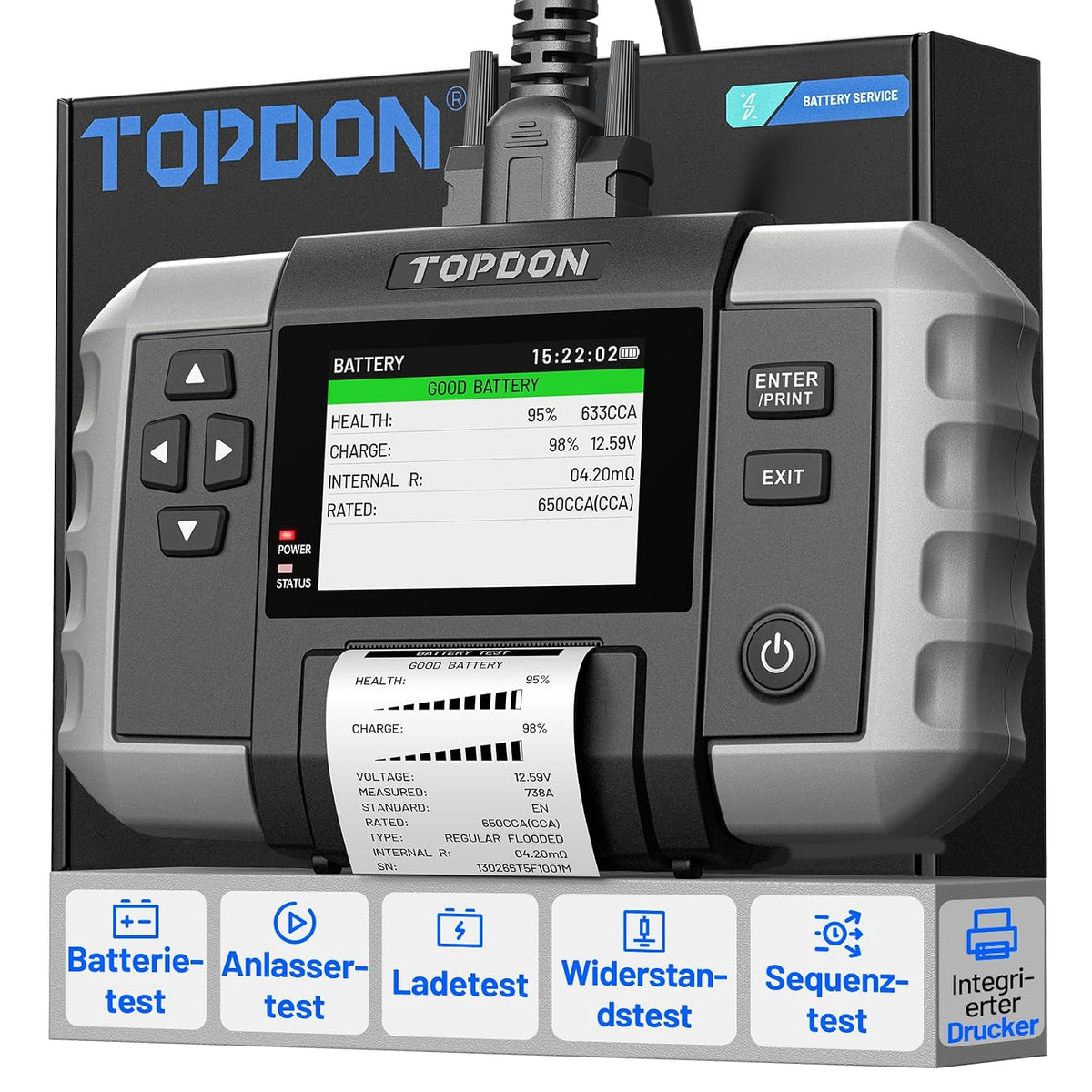 TOPDON BT600 PLUS Drucker, 6 V, 12 V, Schwarz/Grau