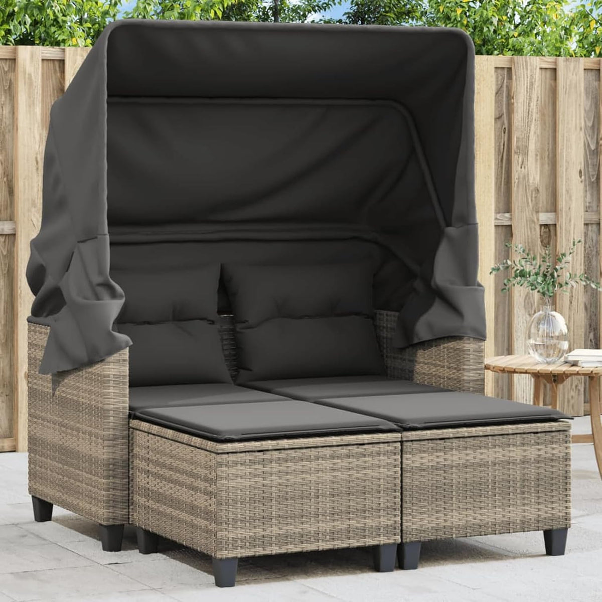 Gartenmöbel-Set, aus Polyrattan, für den Garten und die Terrasse, Hellgrau/Schwarz, HOMELEN
