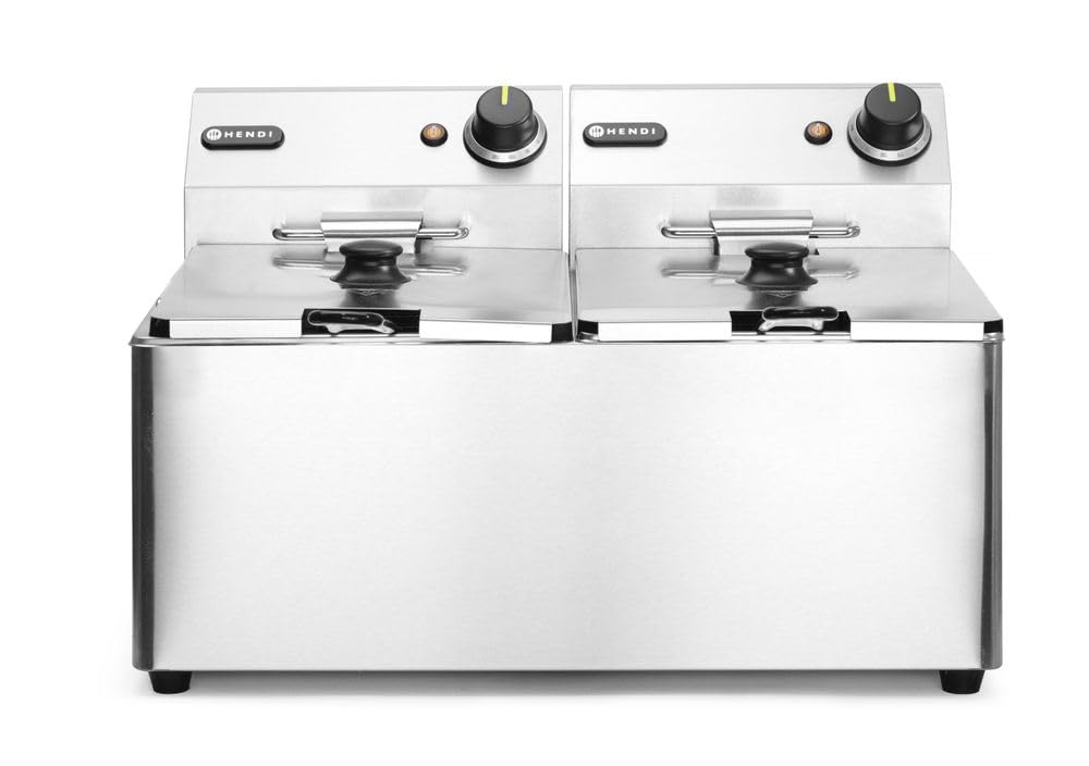 HENDI Fritteuse Tiegelfritteusen, 7000 W, 230 V, 190 °C, aus Edelstahl und Stahl, verstellbar, Silber