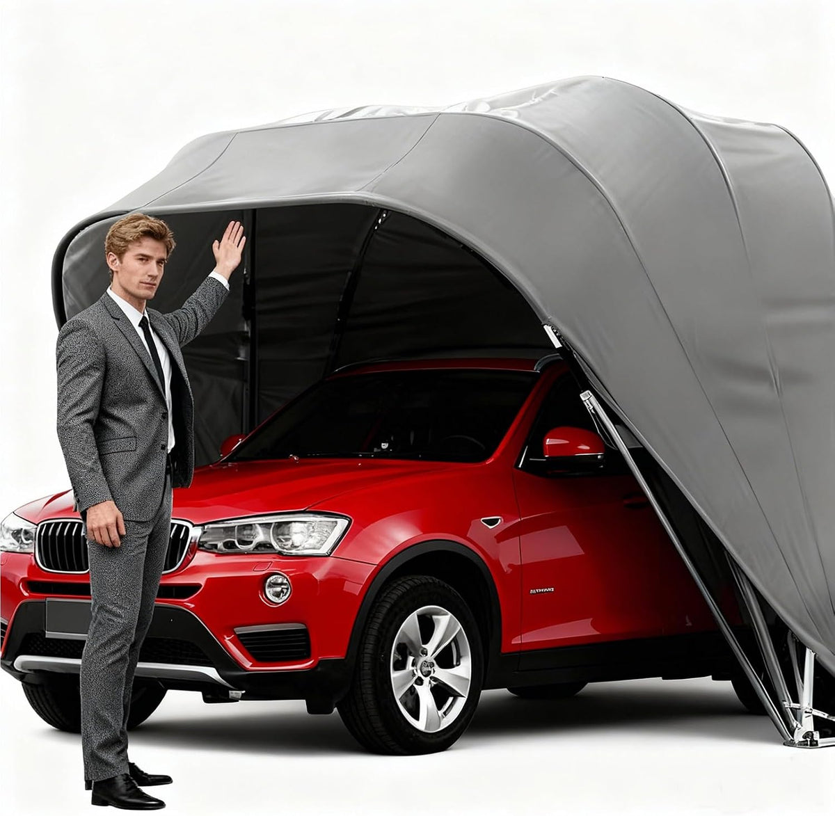 Carport, 6 × 2.5 × 2.5 m, wasserdicht, klappbar, aus Edelstahl und Stahl, Grau, Laohucai
