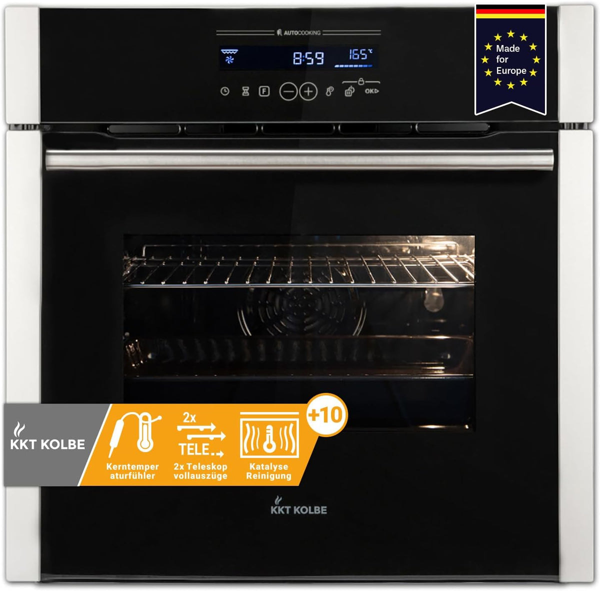 Backofen EB8016ED, 70 L, 3,2 kW, 60 cm, mit Timer, mit Selbstreinigung, Schwarz/Silber, KKT KOLBE