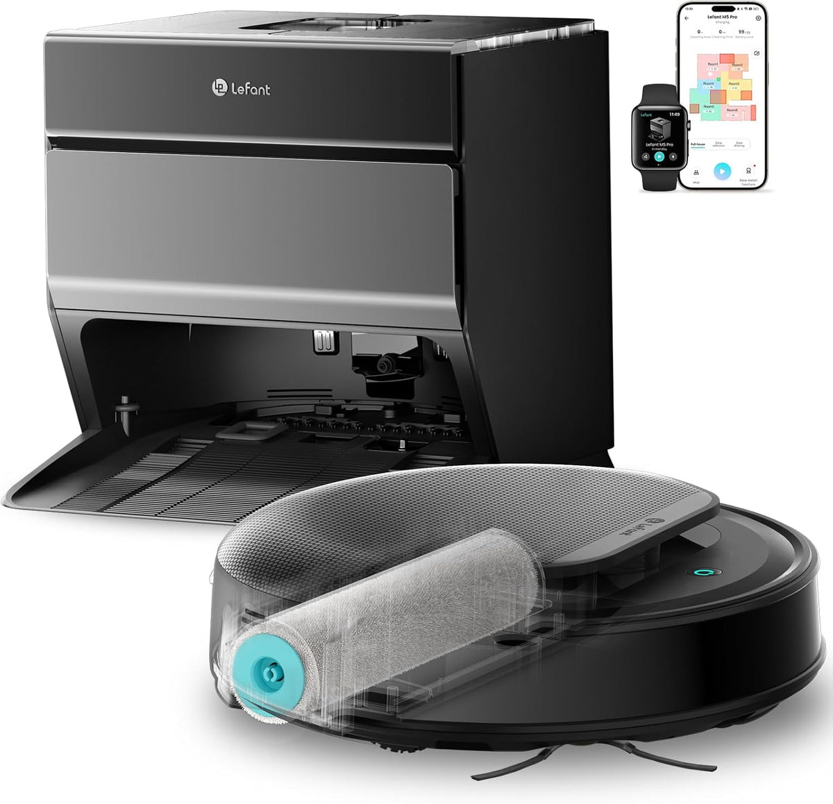 Lefant M5 PRO Saugroboter, 2.4 G, mit WLAN, Schwarz/Grau