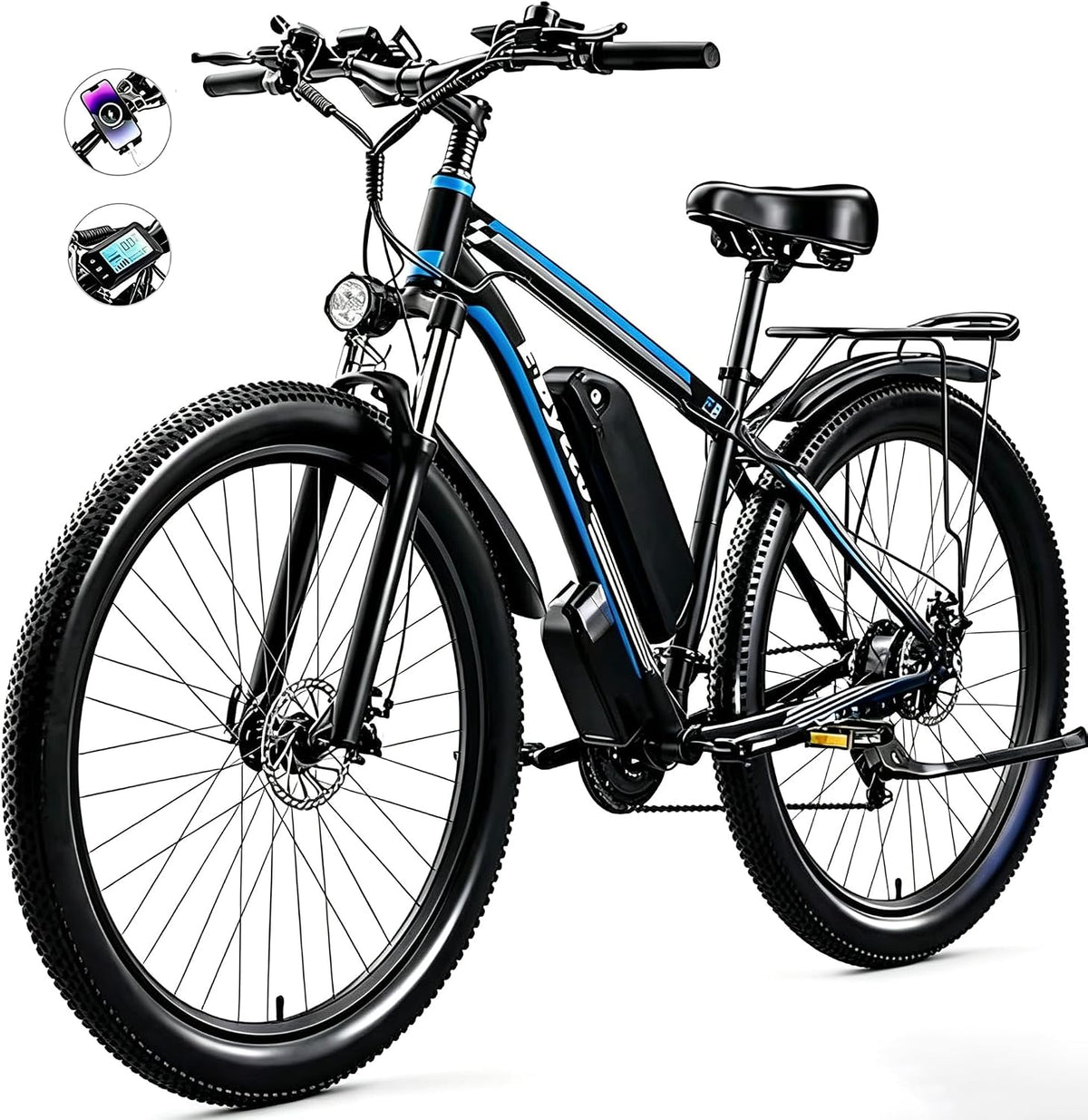 Pudari E8 E-Bike, 48 V, 17,5 Ah, 29 Zoll, wasserdicht, verstellbar, bürstenlos, Schwarz/Blau