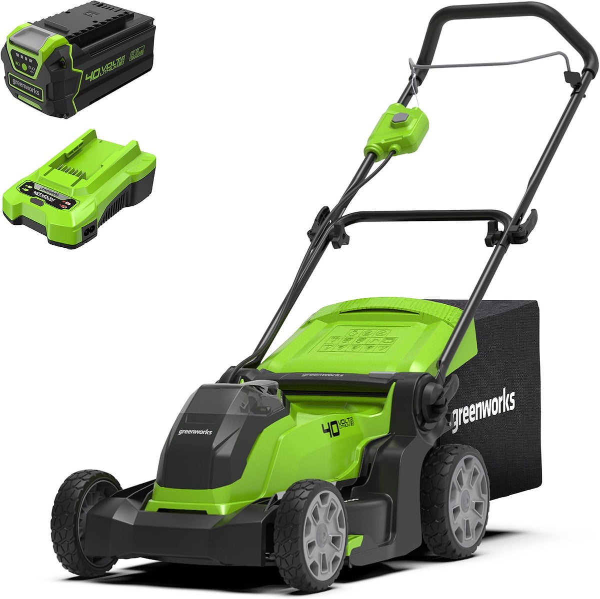 Greenworks G40LM41 Rasenmäher, 40 V, 500 m², 41 cm, kabellos, mit LED, Grün/Schwarz