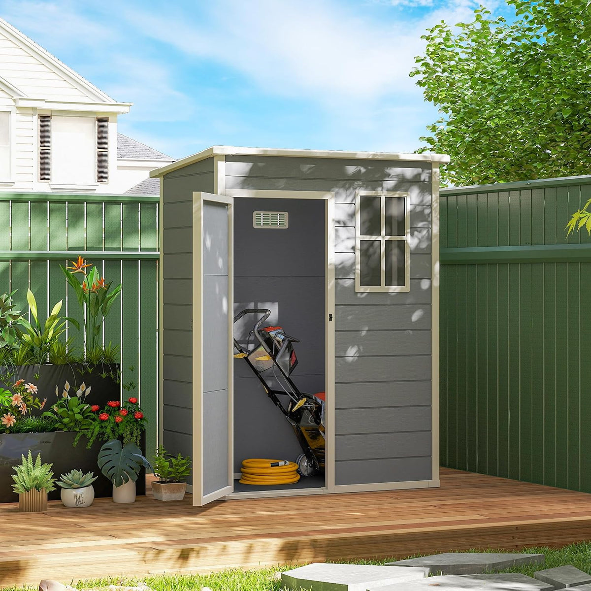 Gerätehaus, 151 × 92 × 193 cm, aus Stahl, Grau, ATOMSTACK MAKER