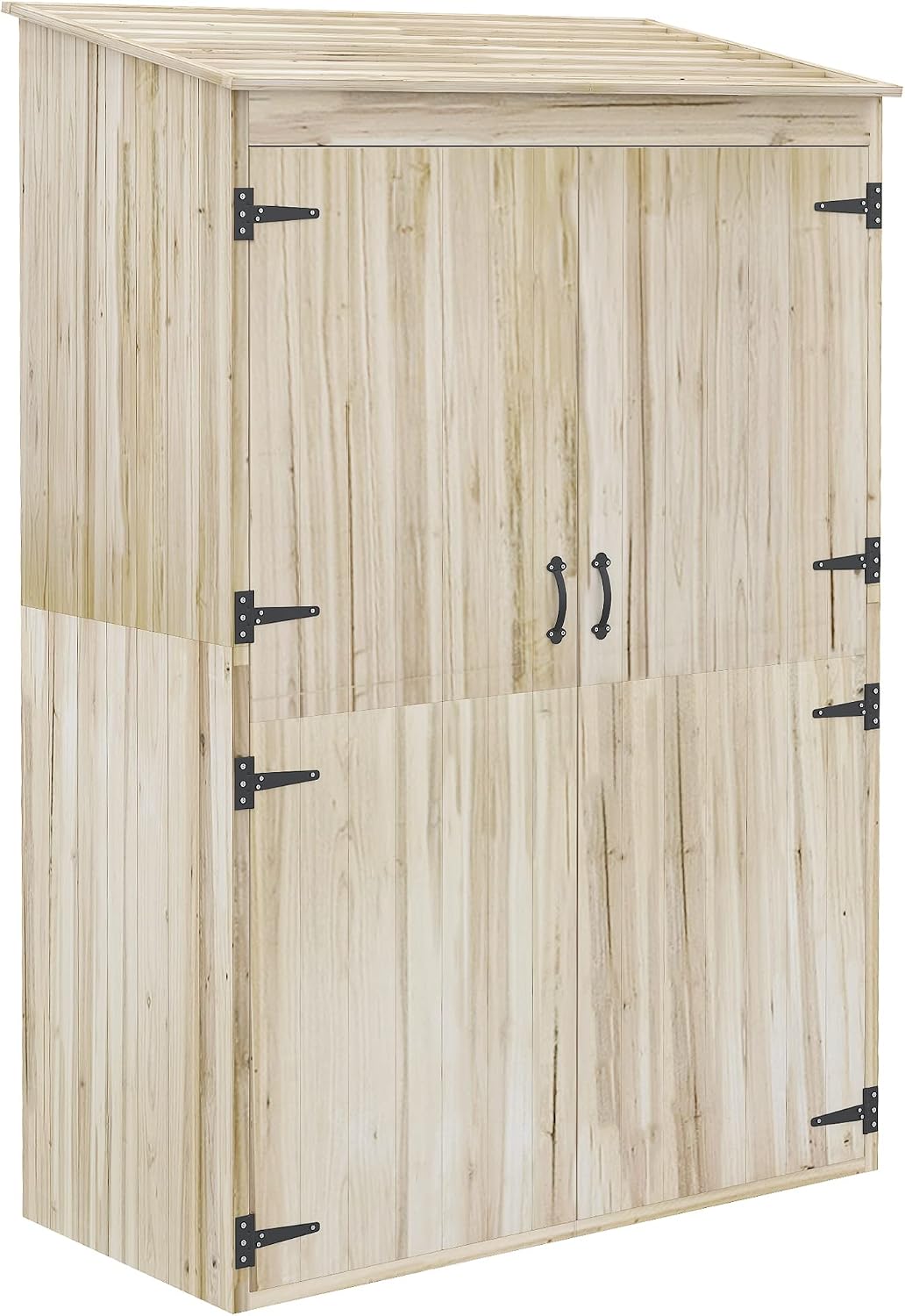 Outsunny Gartenschrank Regal, 120 × 57 × 183 cm, mit Magnetverschluss, wasserdicht, für den Garten, Naturholz