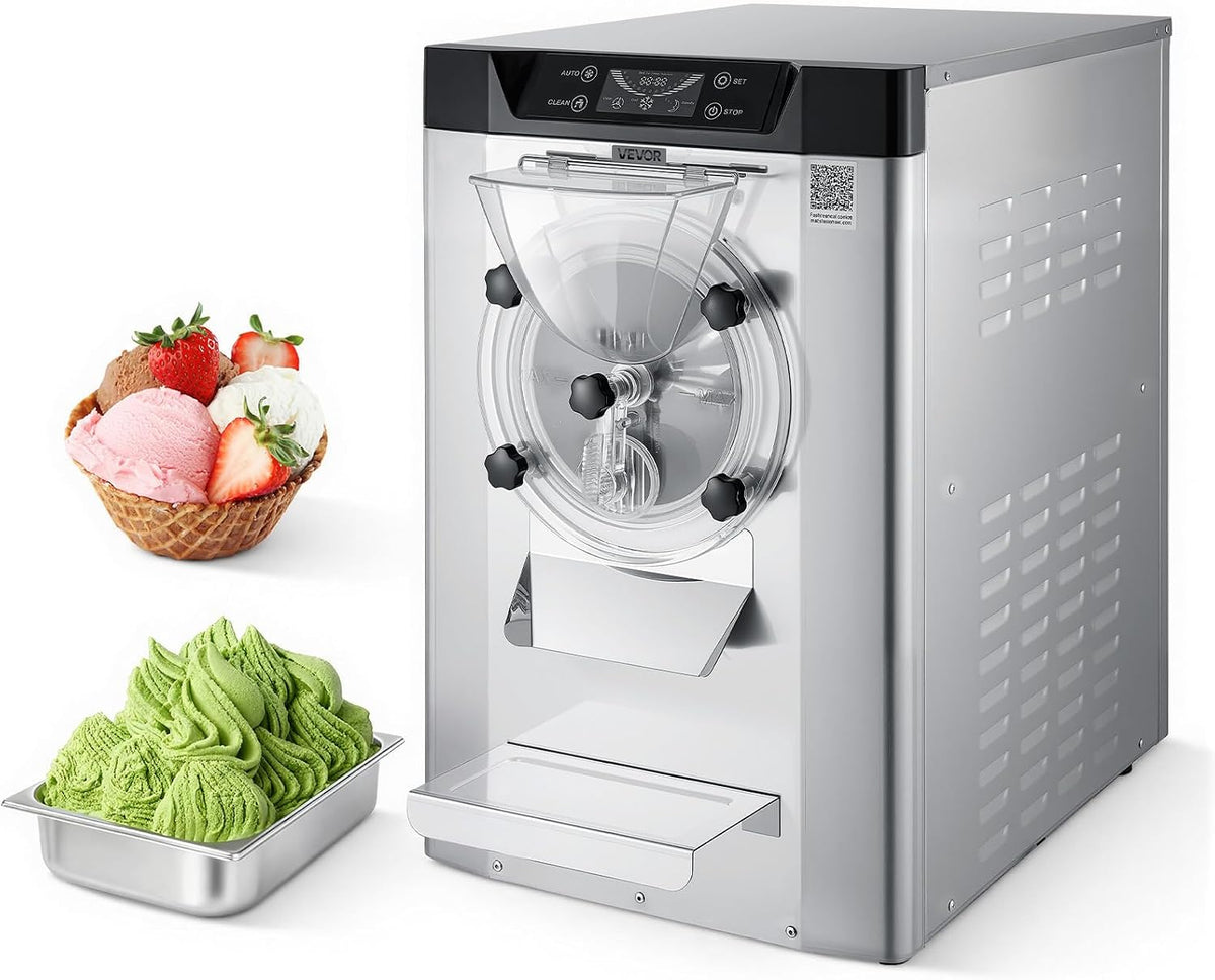 VEVOR Speiseeisbereiter, 12–20 L, 6 L, 2000 W, aus Edelstahl und Stahl, mit LED, mit Timer, Silber