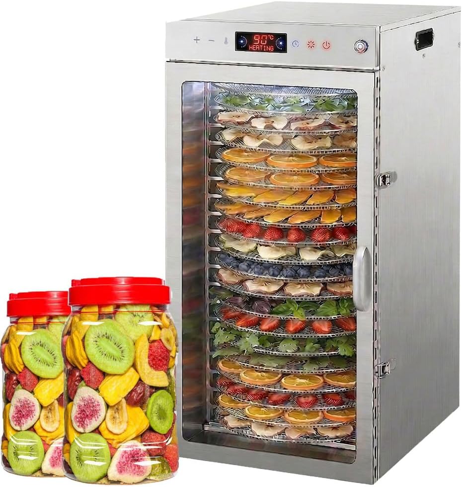 GHKWXUE F-190 Dörrautomaten, 1600 W, mit Timer, verstellbar, mit LED, Silber/Rot