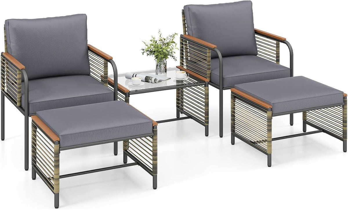 Gartenmöbel-Set Rattan, verstellbar, aus Polyrattan, für den Garten und die Terrasse, Grau, COSTWAY