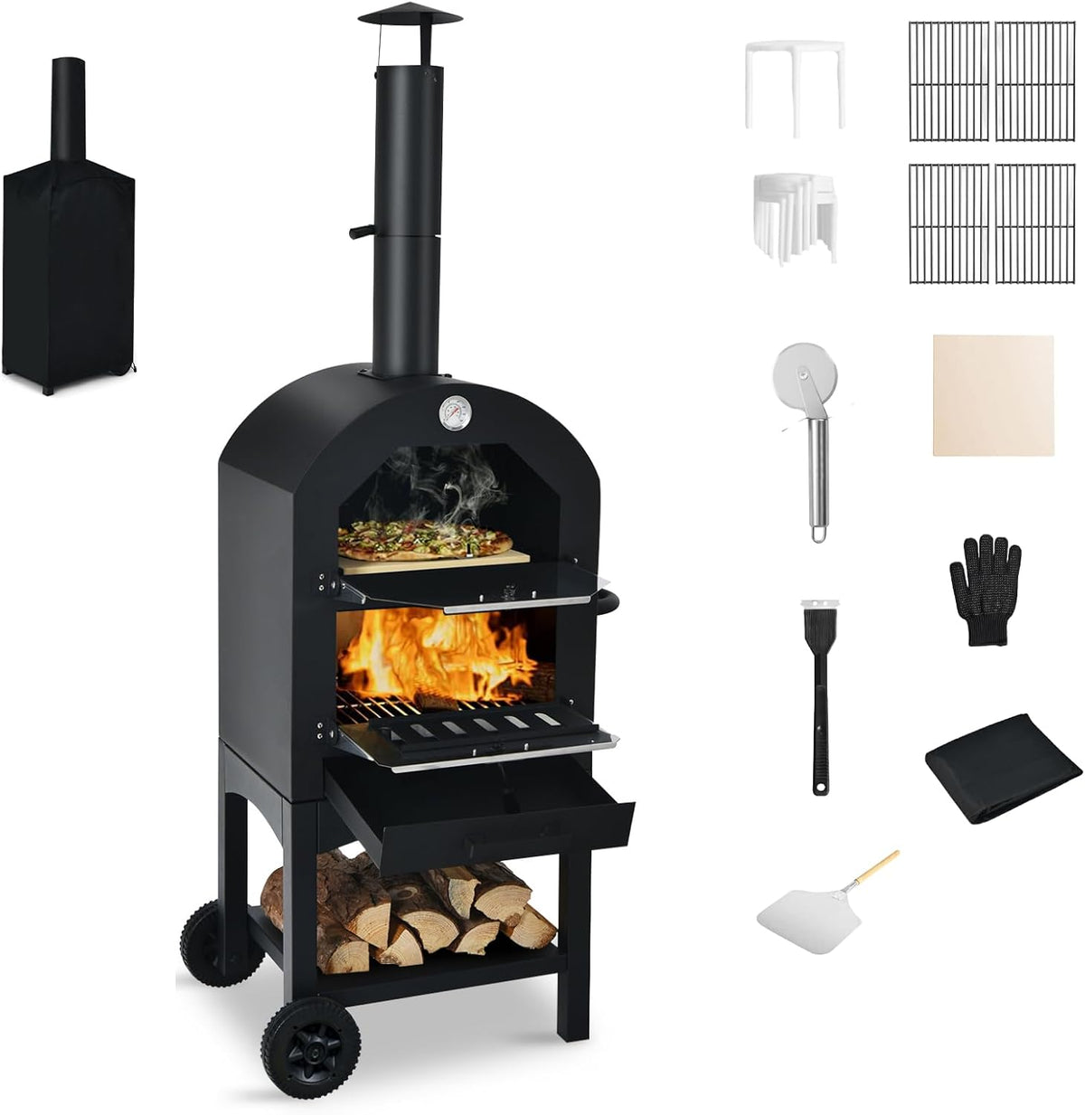 KOMFOTTEU Pizzaofen, wasserdicht, für Camping, Schwarz