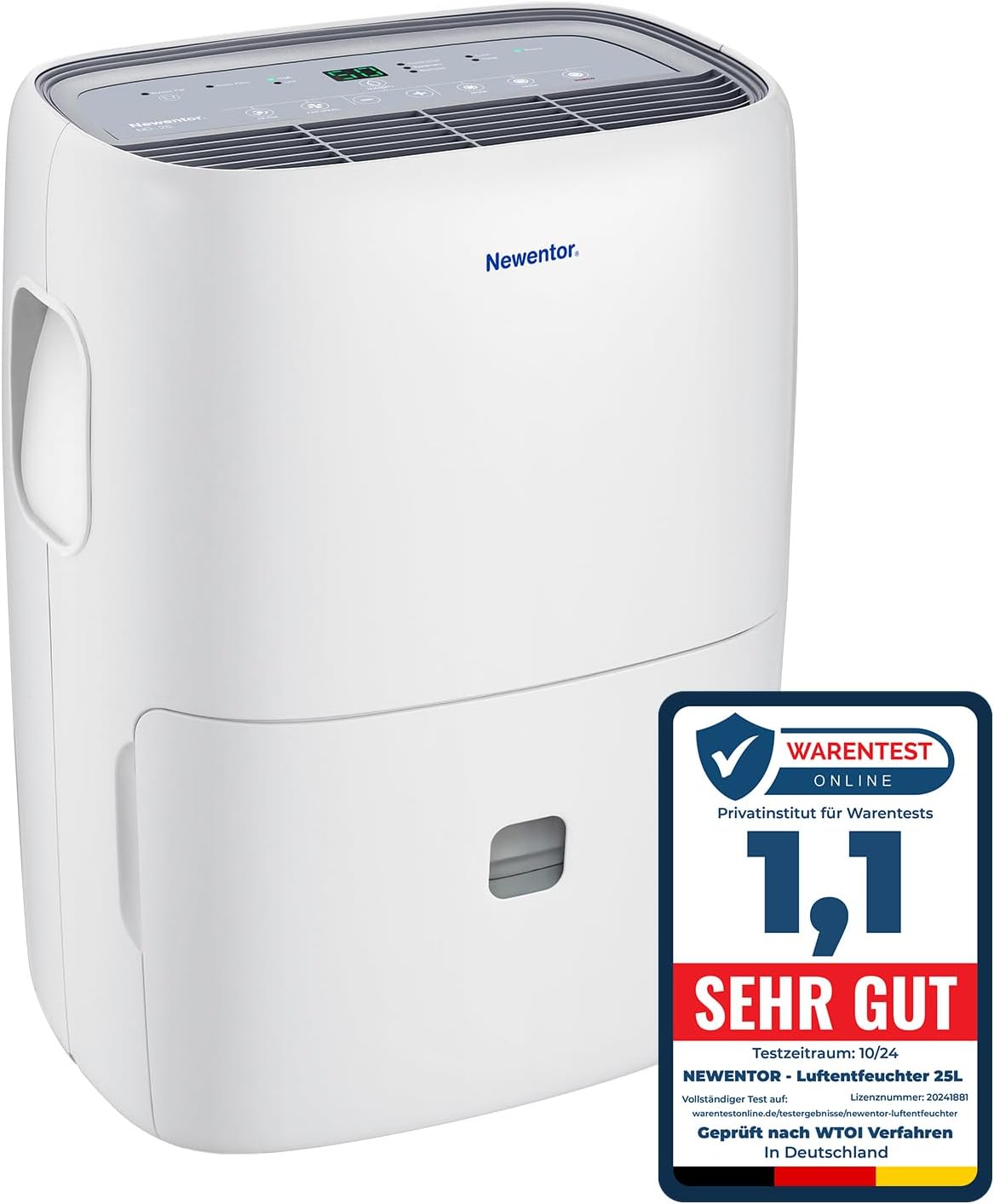 Newentor Luftentfeuchter, 25 L, 270 W, 215 m³, mit Timer, Weiß/Grau