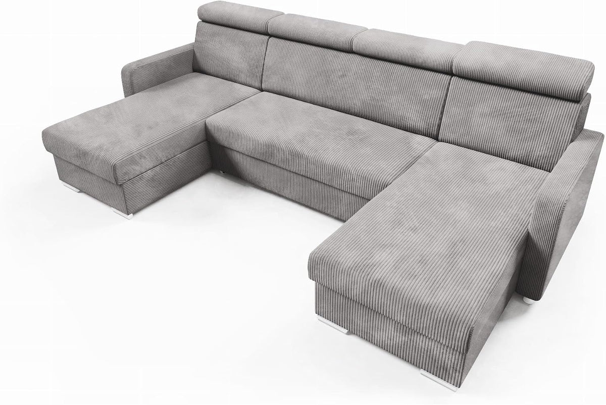 Sofa Kaltbeige Ecksofa Mako U, 274 × 165 cm, verstellbar, mit Stauraum, Grau, LIKMA