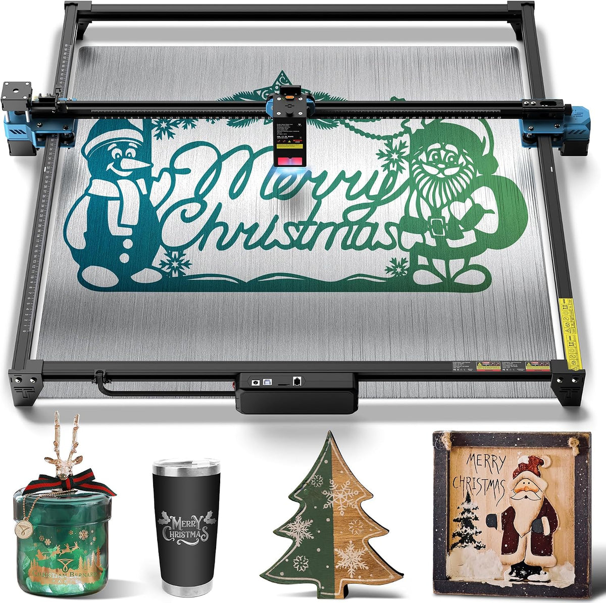 Gravurwerkzeug TTS-20 MAX, 600 × 600 mm, 20 W, aus Kunststoff und Leder, Schwarz/Silber/Grün, Twotrees