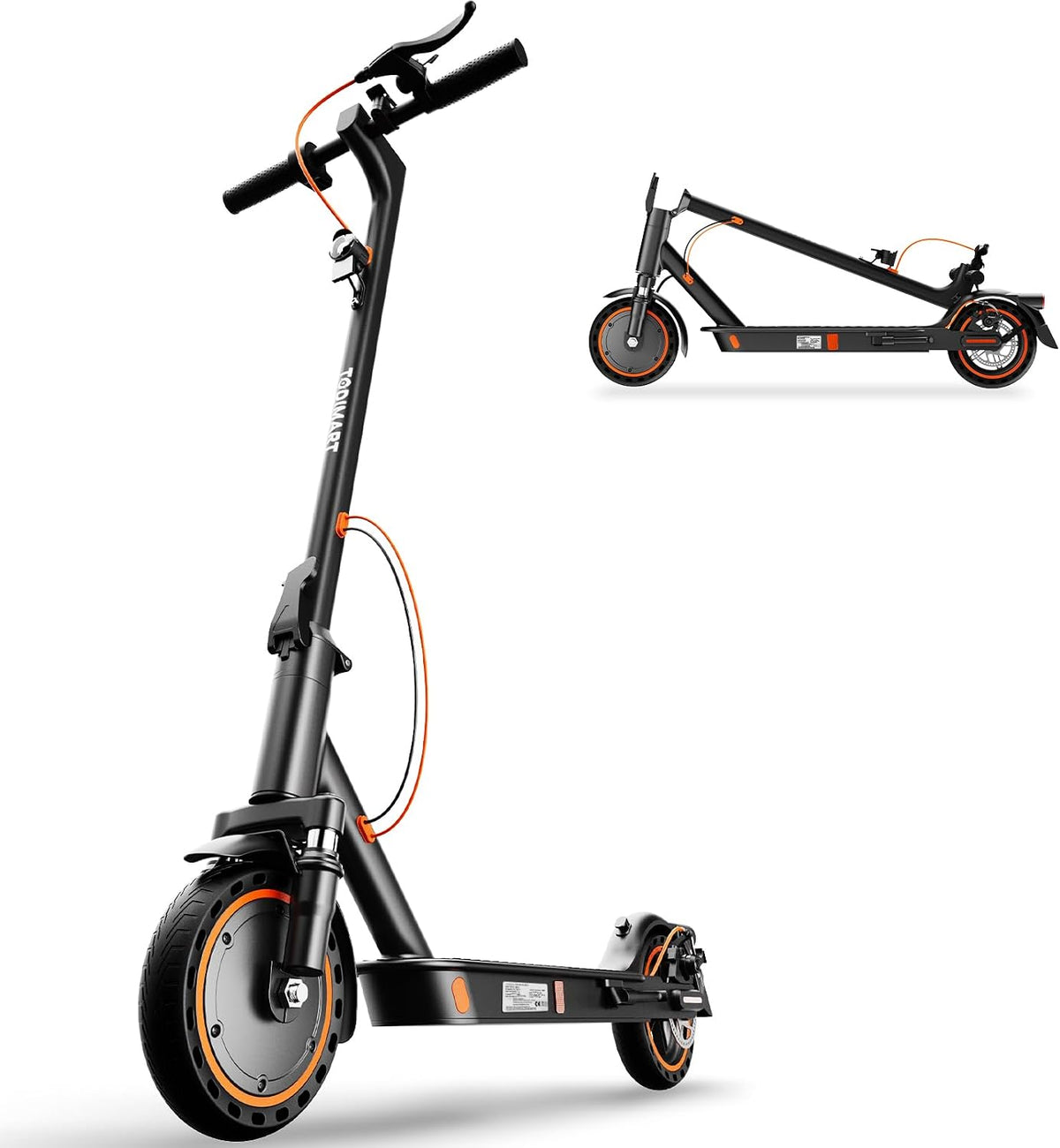 TODIMART Elektroscooter, 350 W, 8,5 Zoll, mit LED, Schwarz/Orange