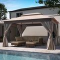 Gartenpavillon, 4 × 3 m, 304.8 cm, mit Doppeldach, mit Moskitonetzen, für den Garten, Khaki/Grau, KamerOut