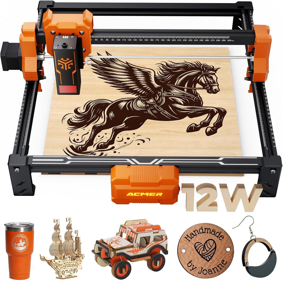ACMER S2 Gravurwerkzeug, 300 × 300 mm, 12 W, 72 w, 10000 mm, Schwarz/Orange