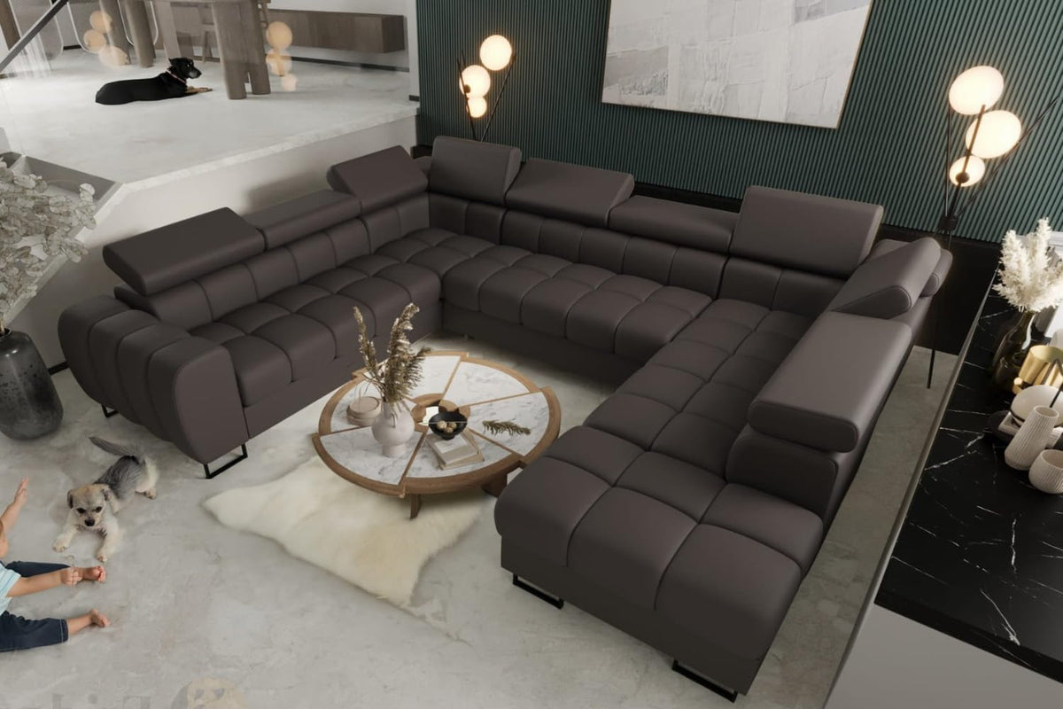 Sofa U-25, 265 × 350 × 225 cm, klappbar, verstellbar, aus Leder, Braun, Friderik