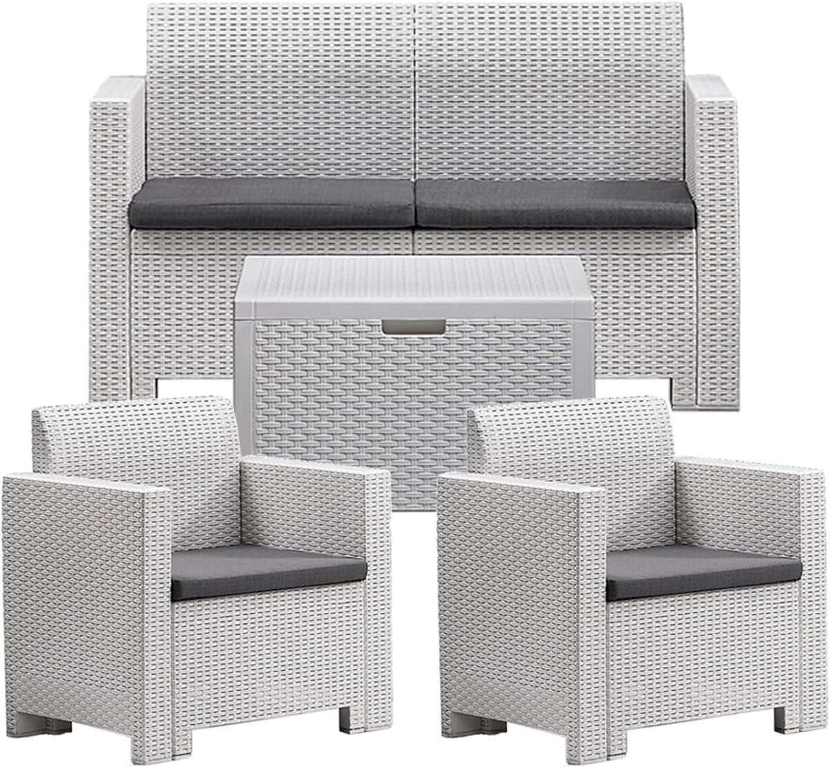 Gartenmöbel-Set, aus Polyrattan, für den Garten, Weiß/Grau, BICA