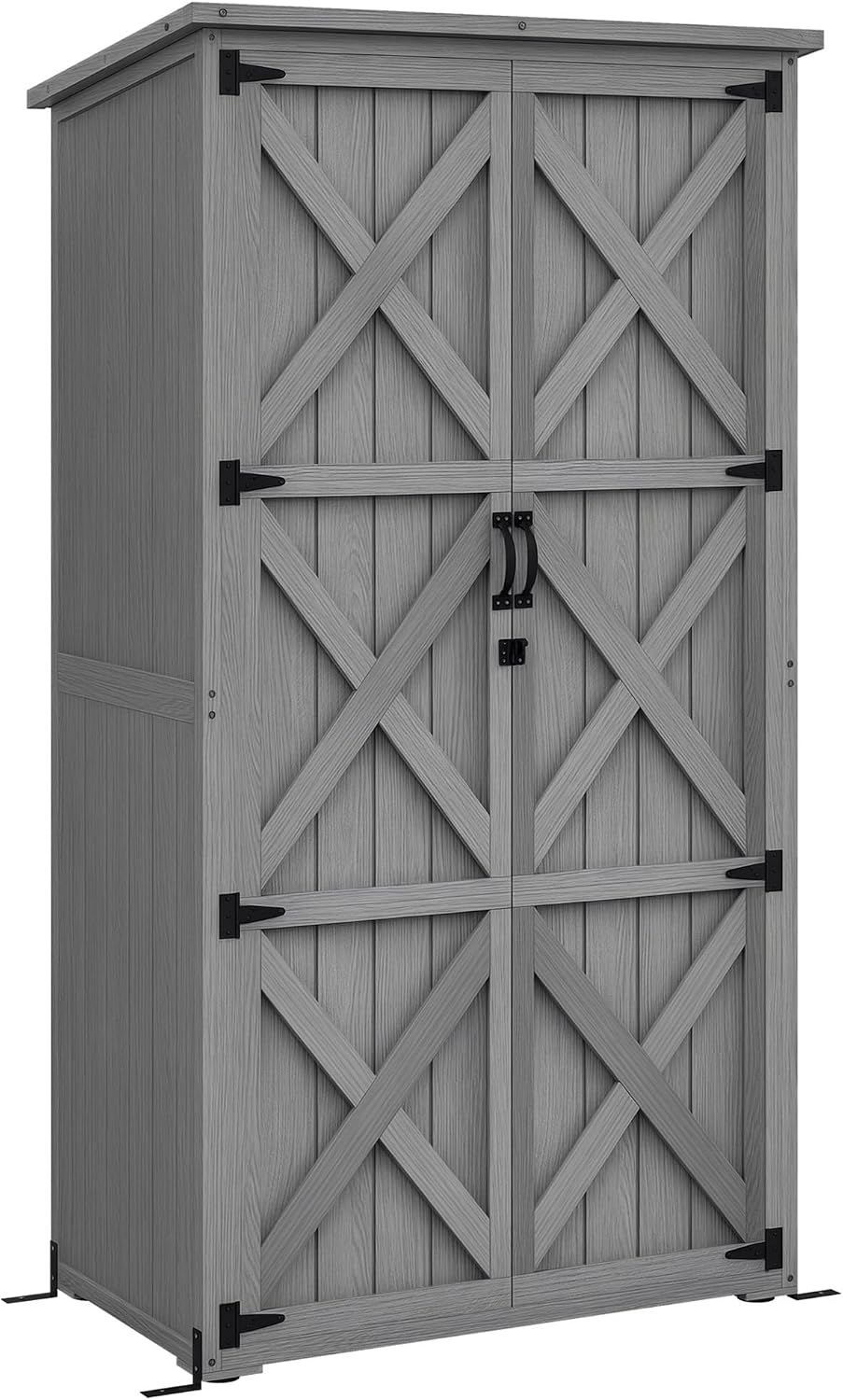 Outsunny Gartenschrank Gerätehaus, 168,5 cm, mit Vorhängen, mit Stauraum, für den Garten, aus Massivholz, Grau