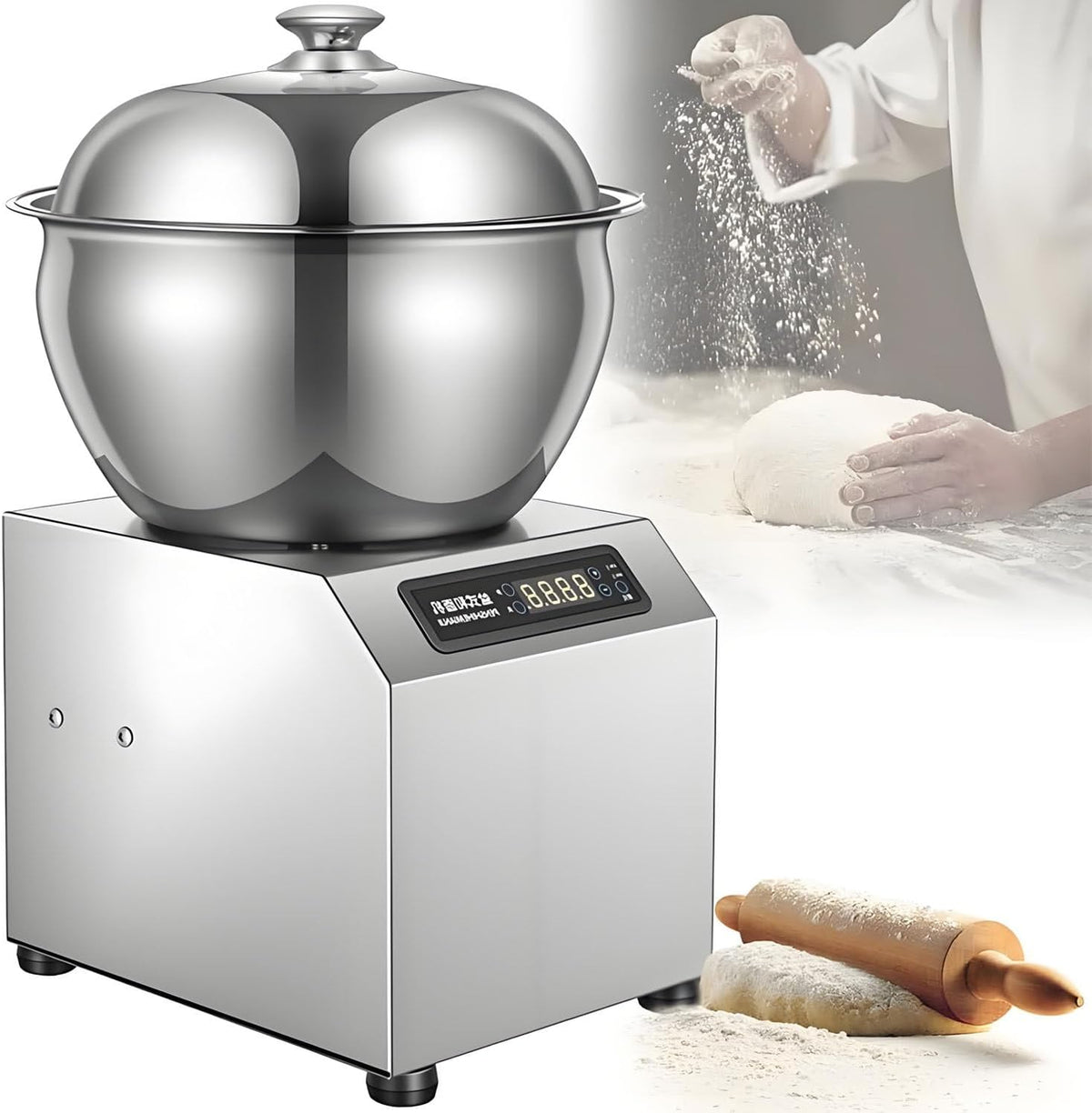 Knet- & Rührmaschinen, 2200 W, 1400 U/min, 5 KG, mit Timer, aus Edelstahl und Stahl, Silber, ByBoDi